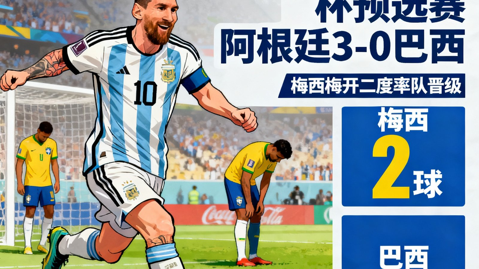 2026世界杯预选赛阿根廷3-0战胜巴西，梅西梅开二度赛后战报