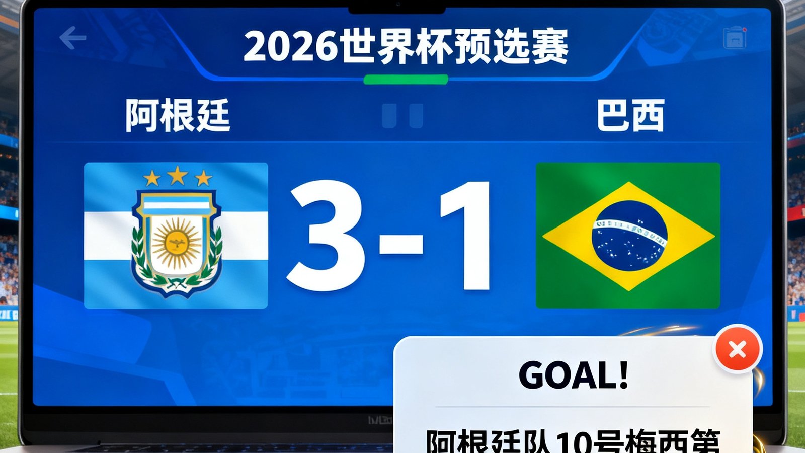 2026世界杯预选赛实时比分页面，进球弹窗提醒画面
